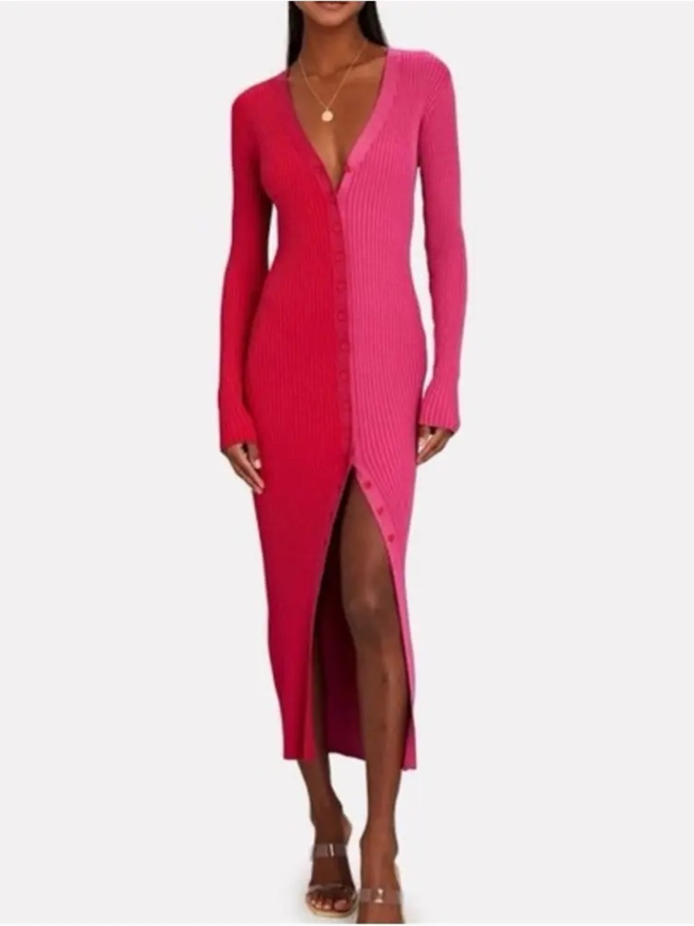 STAUD color block ribbed midi dress